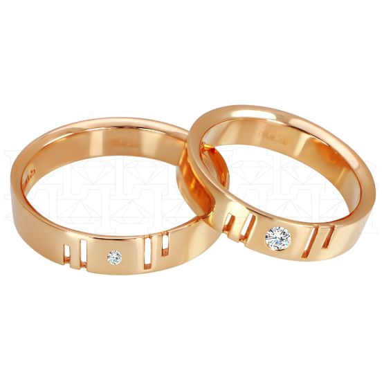 Фото - Кольцо обручальное из рыжего золота с бриллиантом из коллекции "Парные обручальные кольца" R4003-4715 (210)