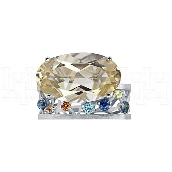 Фото - Кольцо квадратное из белого золота с цитрином из коллекции "Город порт" R8426-16105 (451)