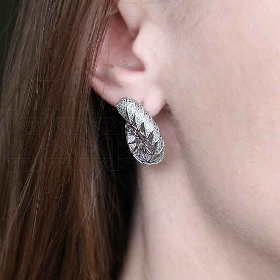 Фото - Серьги конго из цветного золота с тсаворитами из коллекции "Мутабор" E10092-15871 (762)