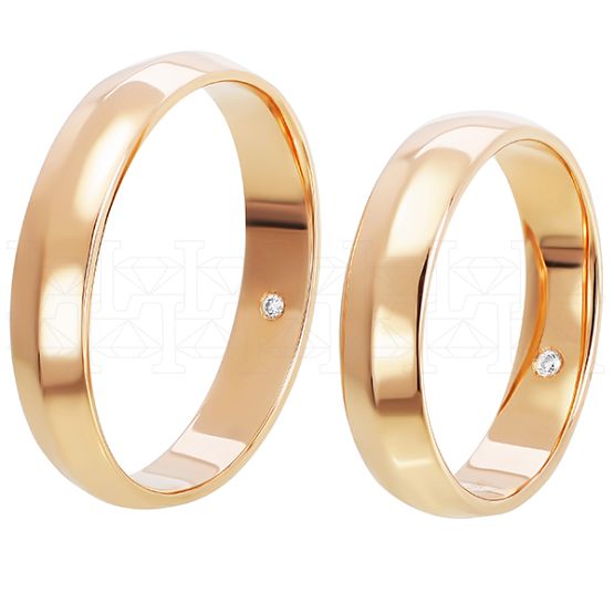 Фото - Кольцо обручальное из рыжего золота с бриллиантом из коллекции "Парные обручальные кольца" R4178-4823 (210)