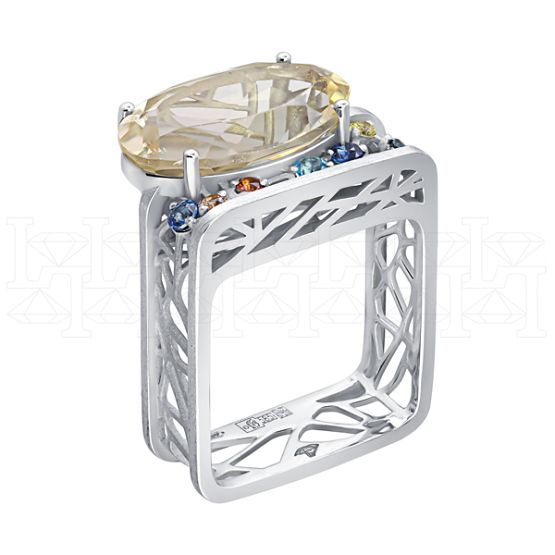 Фото - Кольцо квадратное из белого золота с цитрином из коллекции "Город порт" R8426-16105 (451)