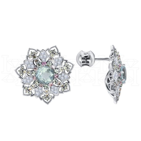 Фото - Серьги пуссеты из белого золота с бериллами и бриллиантами из коллекции "786" G10076-15829 (786)