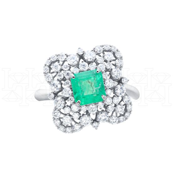 Фото - Кольцо из белого золота с изумрудом и бриллиантами из коллекции "580" R10260-16338 (580)