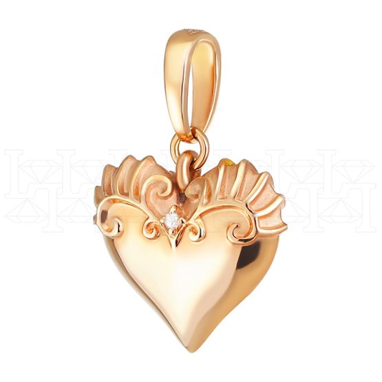 Фото - Подвеска сердце из рыжего золота с бриллиантом P3951-4648 (193)