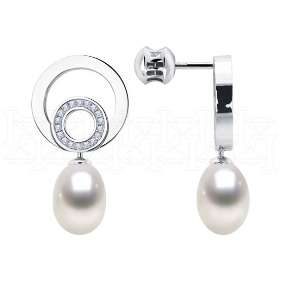 Фото - Серьги из белого золота с жемчугом и бриллиантами из коллекции "Завтрак у Тиффани" E9287-16137 (662)
