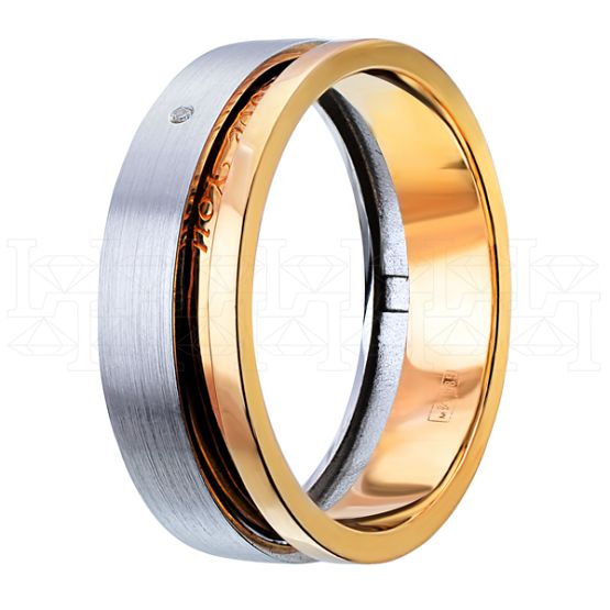 Фото - Кольцо двойное из цветного золота с бриллиантом из коллекции "Двойные обручальные кольца" VDR.A2715 (242)
