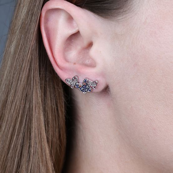 Фото - Серьги зажимы из белого золота с натуральным цирконом E8150-15917 (156)