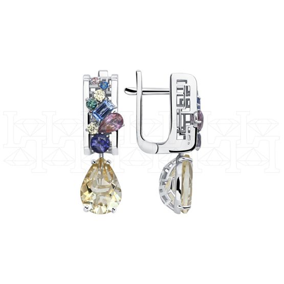 Фото - Серьги из белого золота с цитрином из коллекции "Город порт" E10237-16203 (451)