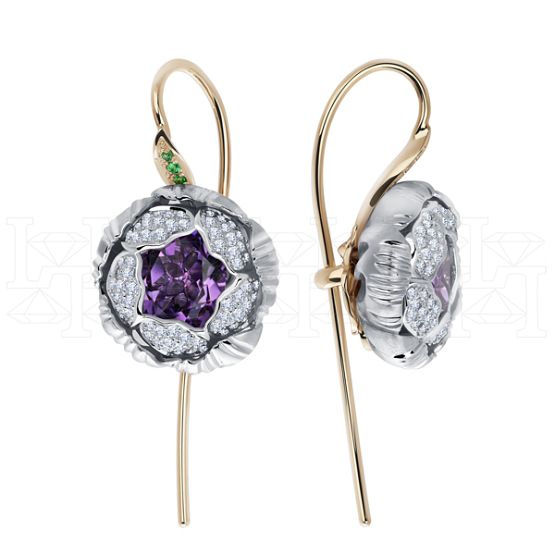 Фото - Серьги из цветного золота с аметистами и бриллиантами из коллекции "Забава" E5396-16256 (716)