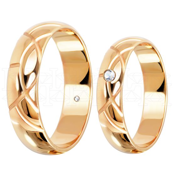 Фото - Кольцо обручальное из рыжего золота с бриллиантом из коллекции "Парные обручальные кольца" R4012-4727 (210)