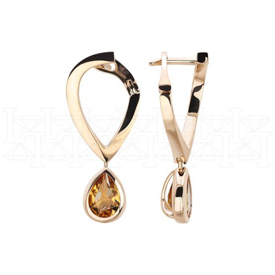 Фото - Серьги из рыжего золота с цитрином из коллекции "Точка пересечения" E8933-16017 (811)