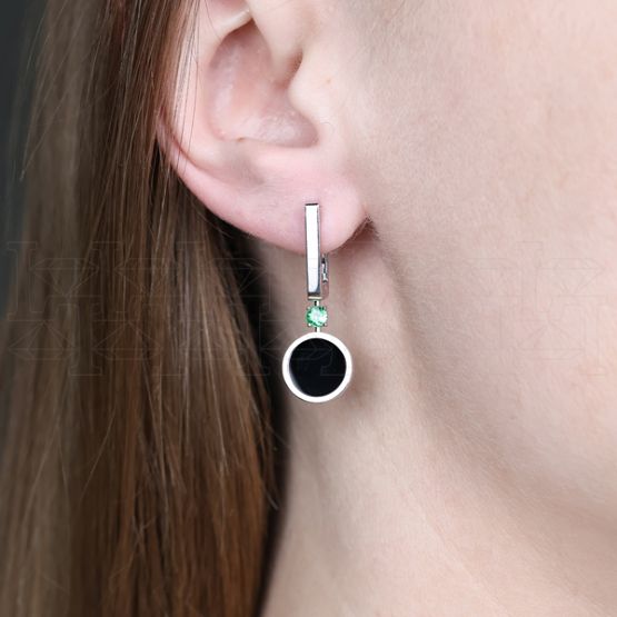 Фото - Серьги из белого золота с ониксом из коллекции "Точка пересечения" E9512-14174 (811)