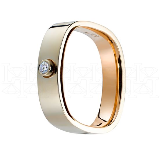 Фото - Кольцо квадратное из бело-рыжего золота с бриллиантом из коллекции "Парные обручальные кольца" R4969-13131 (210)
