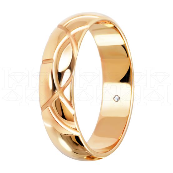 Фото - Кольцо обручальное из рыжего золота с бриллиантом из коллекции "Парные обручальные кольца" R4012-4727 (210)