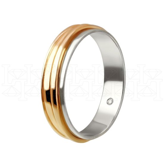 Фото - Кольцо обручальное из рыже-белого золота с бриллиантом из коллекции "Парные обручальные кольца" R4147-4910 (210)