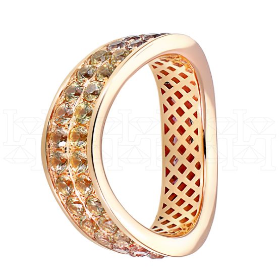 Фото - Кольцо треугольное из рыжего золота с цветными сапфирами R6093-7925 (564)