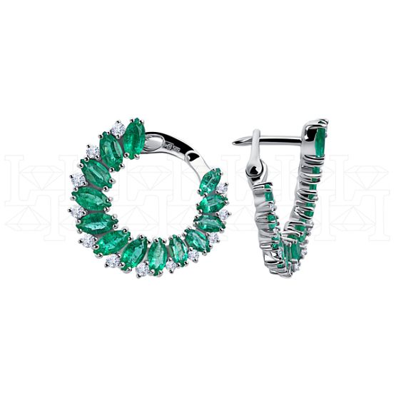 Фото - Серьги конго из белого золота с изумрудами и бриллиантами из коллекции "580" E8787-15455 (580)