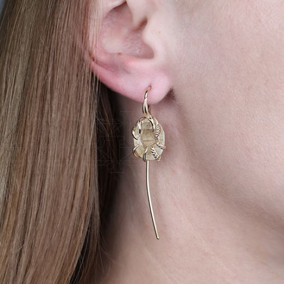 Фото - Серьги из желтого золота с кварцем из коллекции "Русское поле" E9985-15629 (715)
