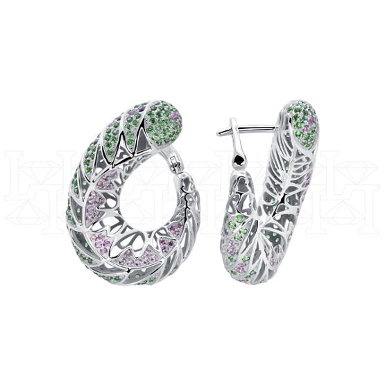 Фото - Серьги конго из цветного золота с тсаворитами из коллекции "Мутабор" E10092-15871 (762)