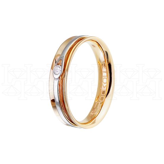 Фото - Кольцо обручальное из бело-рыжего золота с бриллиантом из коллекции "Парные обручальные кольца" R4866-5671 (210)