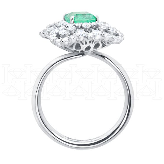 Фото - Кольцо из белого золота с изумрудом и бриллиантами из коллекции "580" R10260-16338 (580)