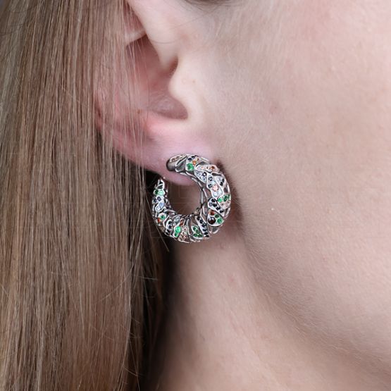 Фото - Серьги конго из белого золота с цветными сапфирами из коллекции "Мутабор" E10071-15864 (762)