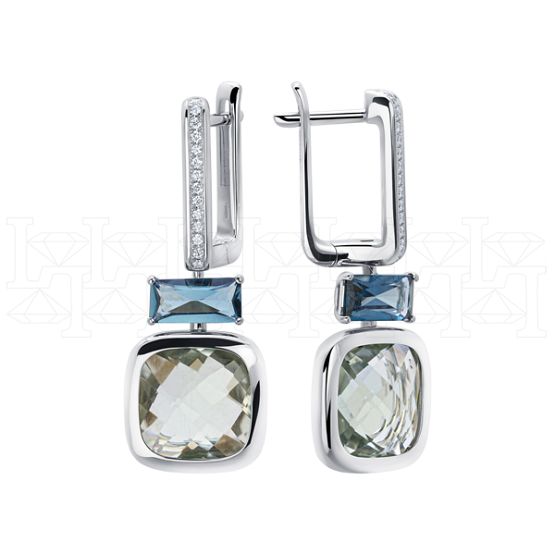 Фото - Серьги из белого золота с кварцем и бриллиантами из коллекции "Акварель" E7935-16189 (420)