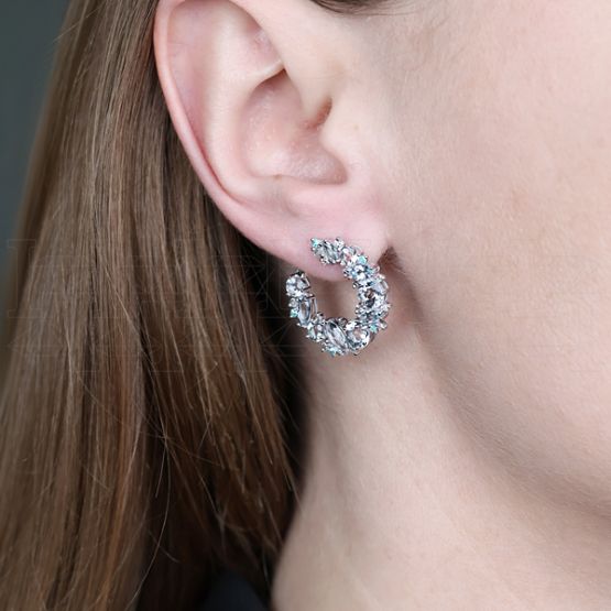 Фото - Серьги из белого золота с аквамаринами и пикированными бриллиантами из коллекции "Акварель" E10027-15712 (420)