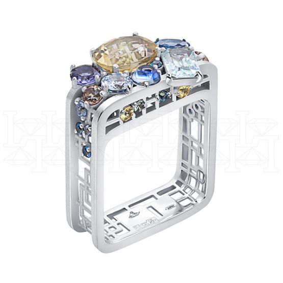 Фото - Кольцо квадратное из белого золота с цитрином из коллекции "Город порт" R10234-16193 (451)