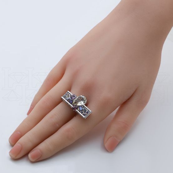 Фото - Кольцо квадратное из белого золота с цитрином из коллекции "Город порт" R10237-16202 (451)