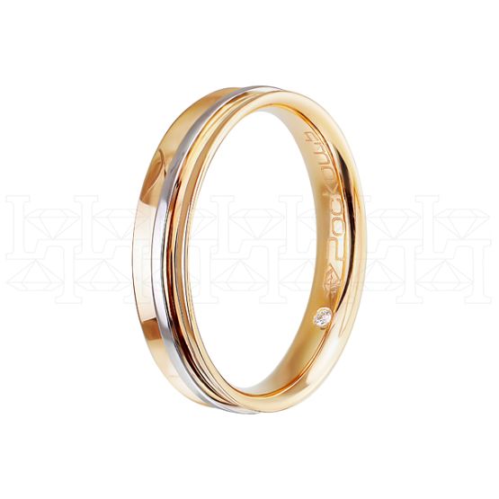 Фото - Кольцо обручальное из бело-рыжего золота с бриллиантом из коллекции "Парные обручальные кольца" R4866-5672 (210)