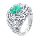 Кольцо из белого золота с изумрудом и бриллиантами из коллекции "580" R10261-16339 (580)