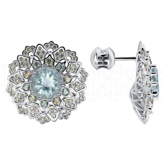 Фото - Серьги пуссеты из белого золота с бериллами из коллекции "786" G10077-15830 (786)