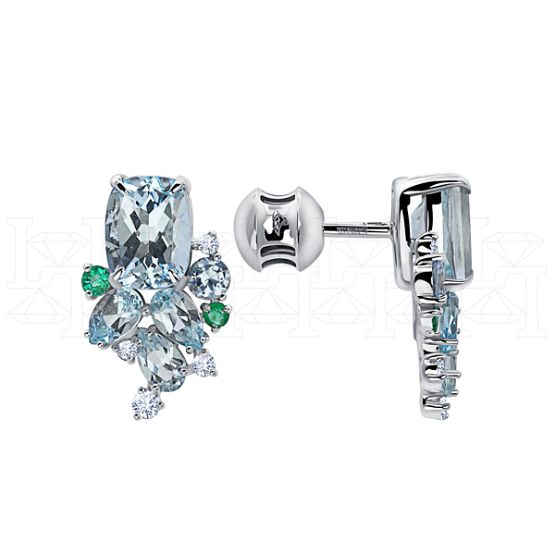 Фото - Серьги пуссеты из белого золота с аквамаринами и бриллиантами из коллекции "Акварель" G9968-15580 (420)