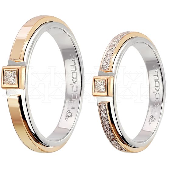 Фото - Кольцо обручальное из рыже-белого золота с бриллиантом из коллекции "Парные обручальные кольца" R4684-5553 (210)