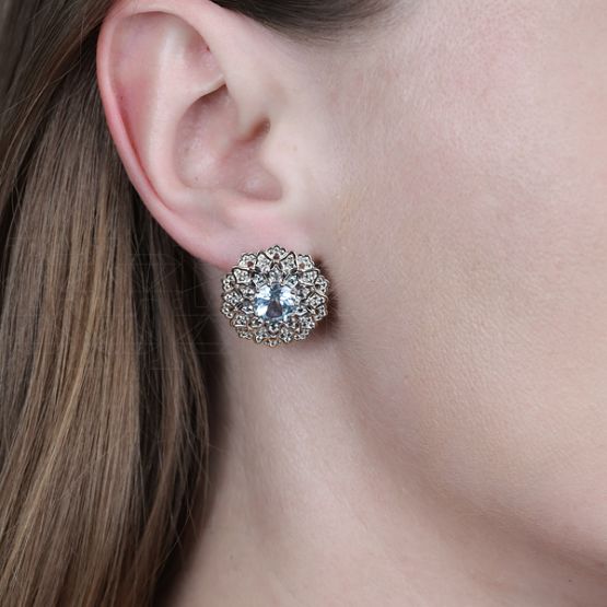 Фото - Серьги пуссеты из белого золота с бериллами из коллекции "786" G10077-15830 (786)