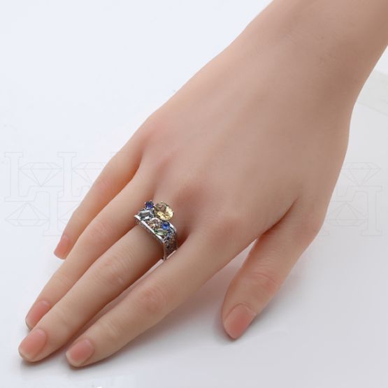 Фото - Кольцо квадратное из белого золота с цитрином из коллекции "Город порт" R10233-16179 (451)