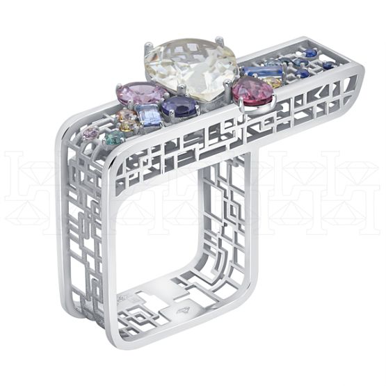 Фото - Кольцо квадратное из белого золота с цитрином из коллекции "Город порт" R10237-16202 (451)