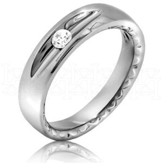 Фото - Кольцо обручальное из белого золота с бриллиантом из коллекции "Обручальные кольца с  одним бриллиантом" R14699 (243)
