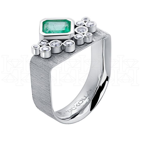 Фото - Кольцо из белого золота с изумрудом и бриллиантами R9946-15501 (775)