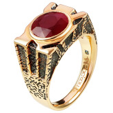 Кольцо из рыжего золота с рубином из коллекции "Талисман" R3741-4430 (331)