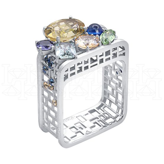 Фото - Кольцо квадратное из белого золота с цитрином из коллекции "Город порт" R10233-16179 (451)