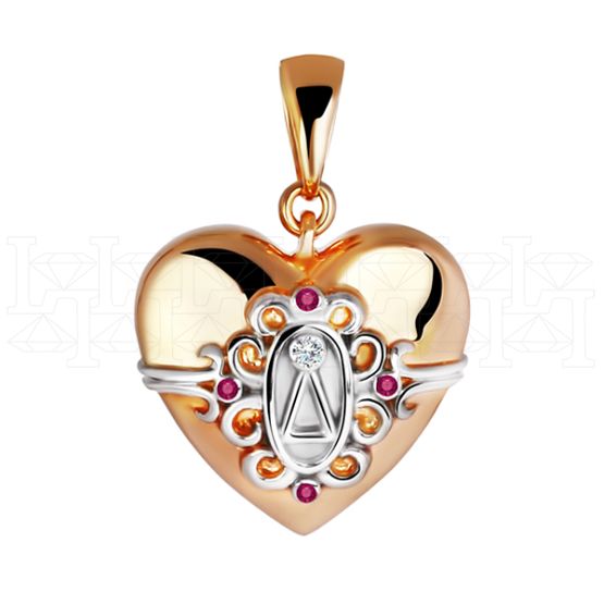 Фото - Подвеска сердце из рыжего золота с бриллиантом P3012-4694 (193)