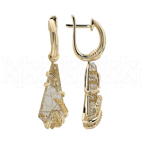 Фото - Серьги из желтого золота с кварцем из коллекции "Русское поле" E9975-15614 (715)
