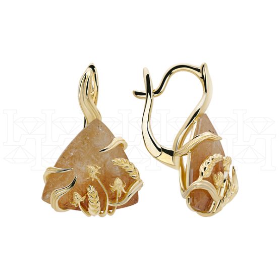 Фото - Серьги из желтого золота с кварцем из коллекции "Русское поле" E9980-15622 (715)