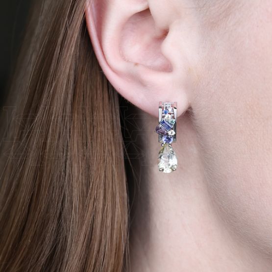 Фото - Серьги из белого золота с цитрином из коллекции "Город порт" E10237-16203 (451)