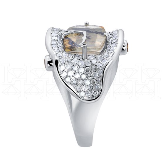 Фото - Кольцо из белого золота с кварцем и пикированными бриллиантами из коллекции "Часы Дали" R9748-15015 (800)