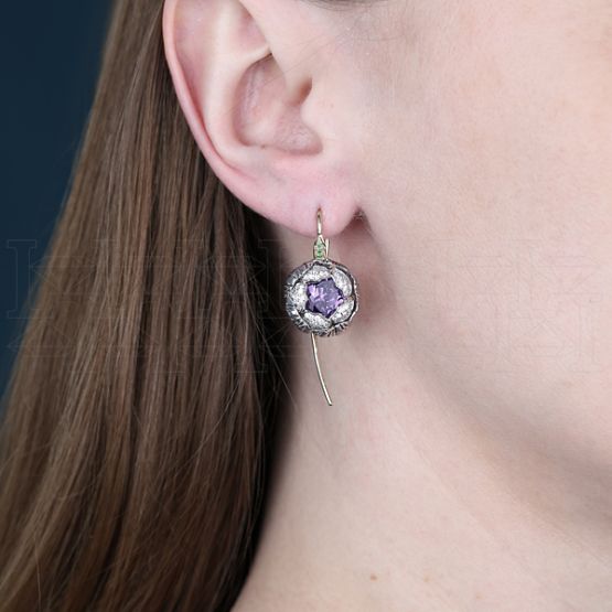 Фото - Серьги из цветного золота с аметистами и бриллиантами из коллекции "Забава" E5396-16256 (716)
