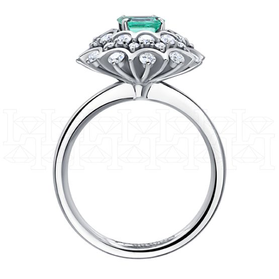 Фото - Кольцо из белого золота с изумрудом и бриллиантами из коллекции "580" R9942-15486 (580)