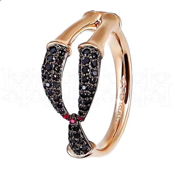 Фото - Кольцо из рыжего золота с рубинами и черными бриллиантами из коллекции "Сокровища грифона" R6443-8711 (730)